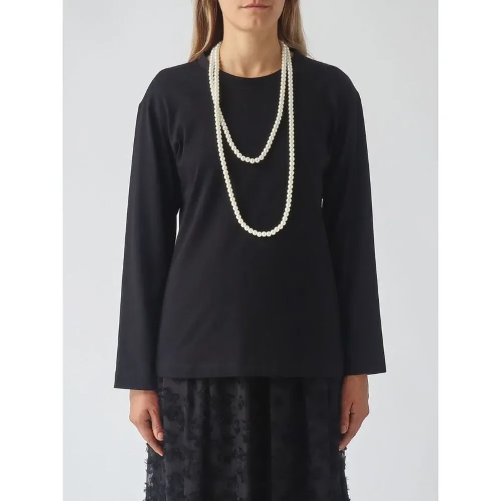 Meimeij Women Long-Sleeved Cotton T-Shirt Meimeij With Pearl Embellishments